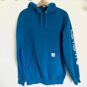 Carhartt Men’s or Unisex Small Blue Logo Oversized Loose Fit Hooded Sweatshirt